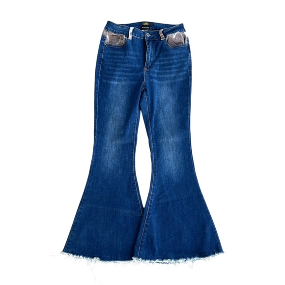 L&B Denim - L&B 8 Flare Denim Jeans Cowprint Frayed Western Festival Rodeo Coastal Cowgirl